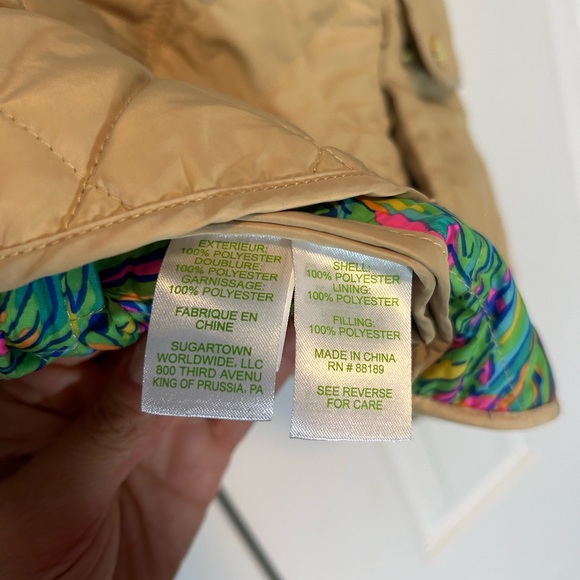 Lily Pulitzer Quilted Vest Small Tan Button Up Zipper Multiple Pockets - Picture 12 of 16